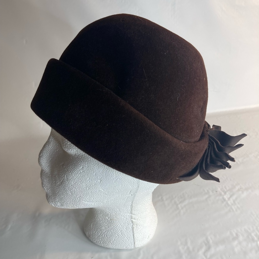 Frank Olive Womens Vintage New York Brown Clouche Hat 7 - 7 1/8